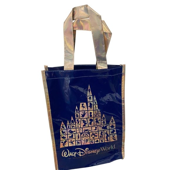 NEW NWT Walt Disney‎ World 50th Anniversary Tote Bag Metallic Gold Blue Castle - Picture 1 of 6